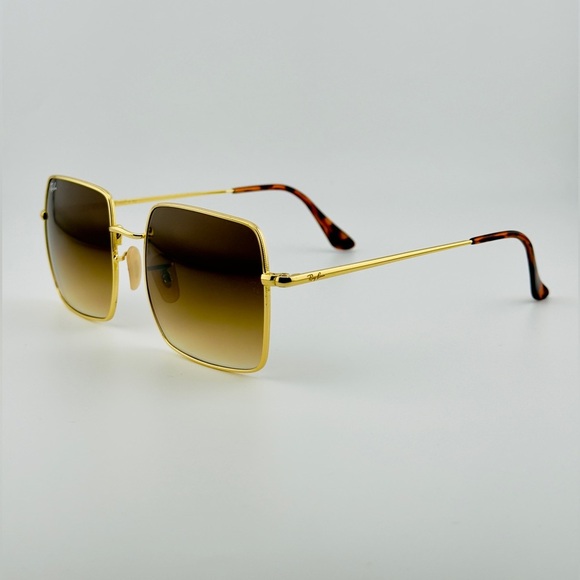 Ray-Ban Square Classic Sunglasses RB1971 Gold Frame Light Brown Gradient Lenses - Picture 10 of 14